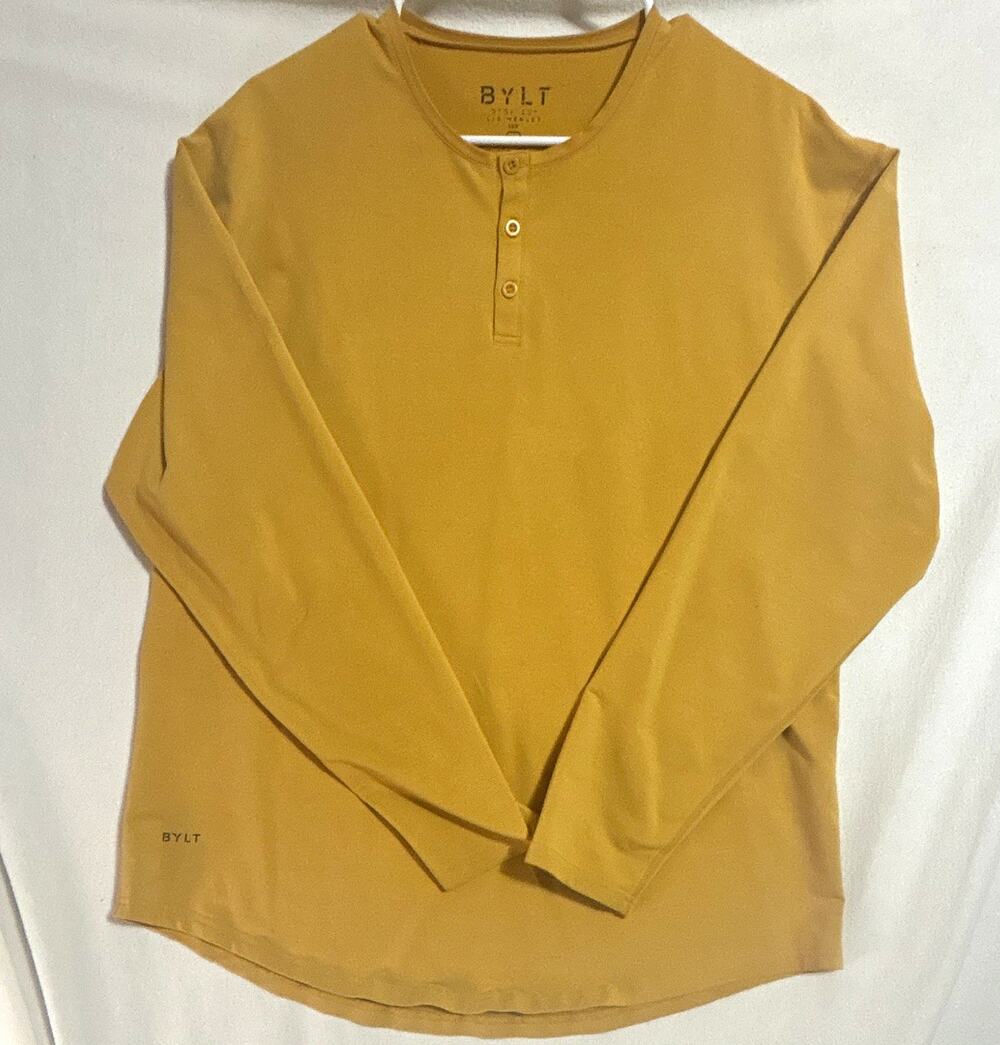 BYLT LUX Men's XL Dk YellowLong Sleeve Henley Stretch Pullover Cotton Blend